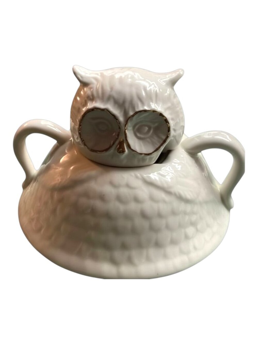 Anthropologie White Owl Sugar Bowl with Gold Accents